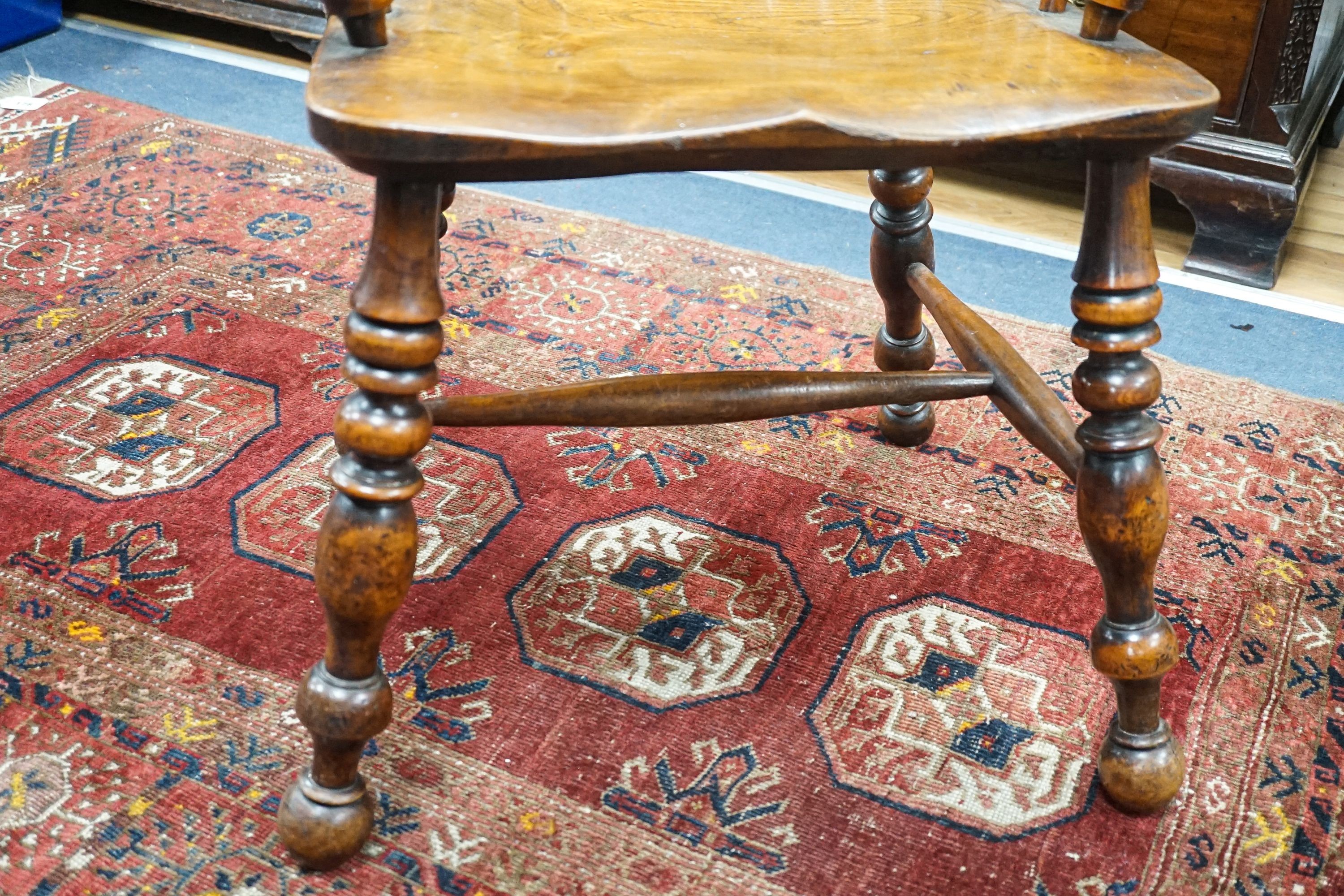 A 19th century Yorkshire area yew and elm Windsor elbow chair with H stretcher, width 58cm, depth 39cm, height 93cm